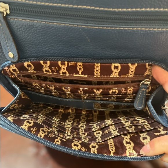 Tignanello blue Soft Leather Crossbody Bag Pleated Detail Silky Lining - Picture 6 of 11